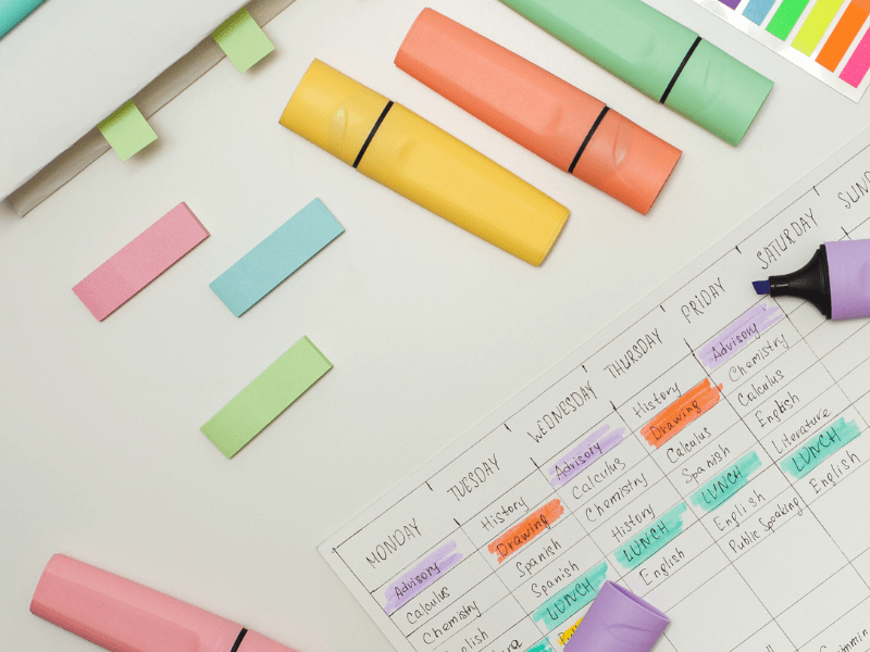 Revision schedule and highlighters